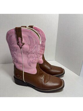 Silver Canyon Mountain Western Cowgirl Boots Girls Size 3 Pull On Brown Pink